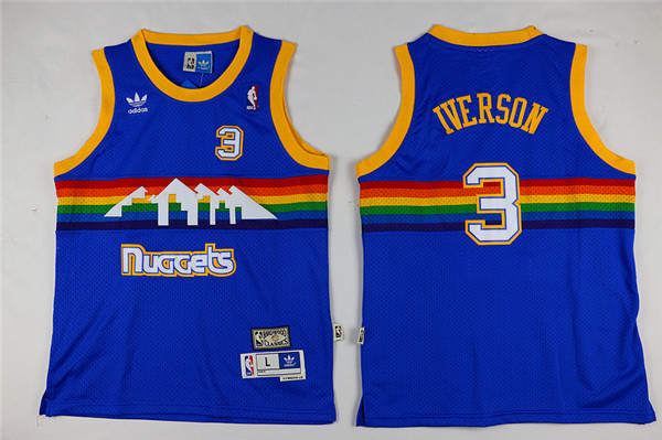 Youth Denver Nuggets Adidas 3 Iverson blue NBA Jersey